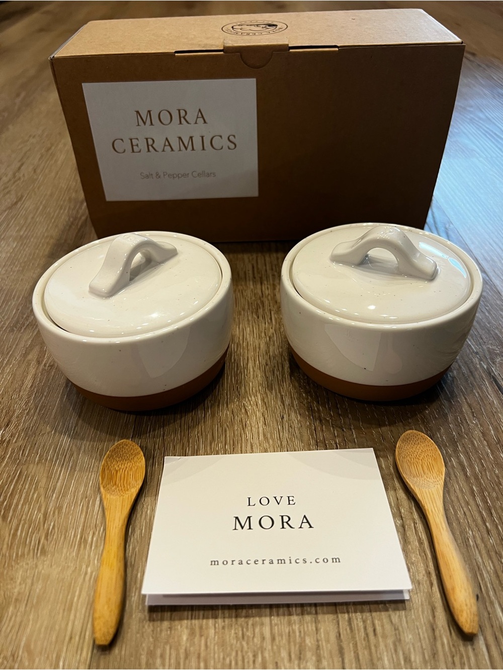 Mora Ceramics White & Terracotta Salt and Pepper Cellars - Set of 2